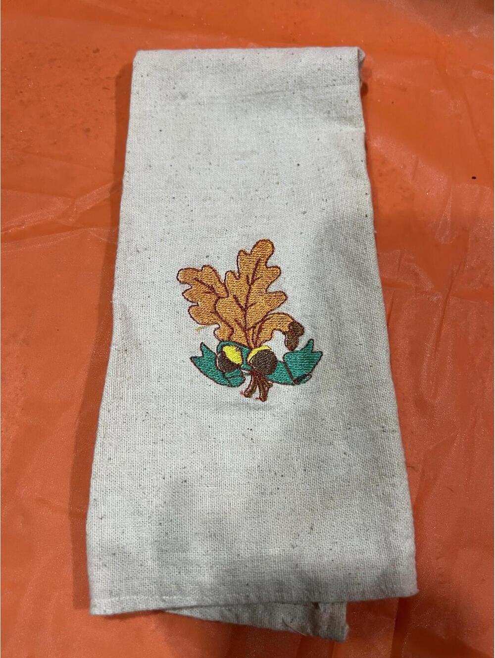 Decorative Fall Hand Towels: Autumn Tree Leaves and Bird Embroidered